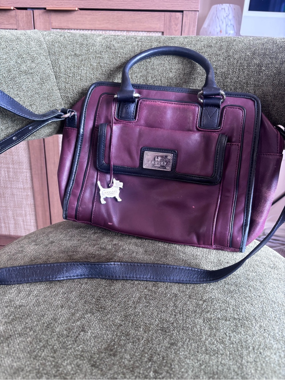 Dooney & Bourke Burgundy Leather Crossbody Satchel with Black Trim